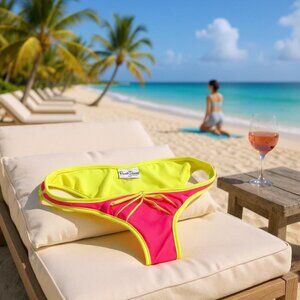 Beach Bunny Bathing Suit Bottoms Lunar neon pink pleated swim bottoms size small